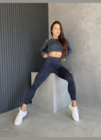 Спортивний жіночий костюм-двійка з ефектом виварювання (рашгард + легінси) для фітнесу та йоги PUSH UP Графіт Wow Костюм-двійка з рашгардом (303356561)