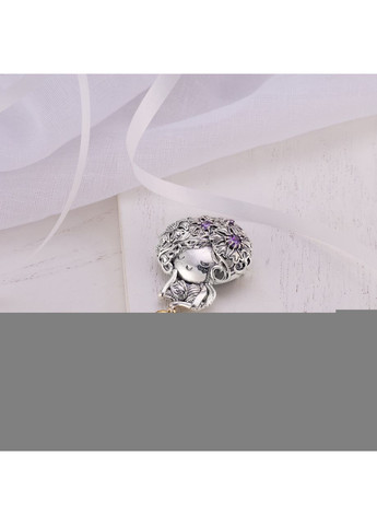 Брошка срібна з підвіскою-серце Панамі-Чраса Amethyst 925 Zirkon Skifska Etnika (364203280)