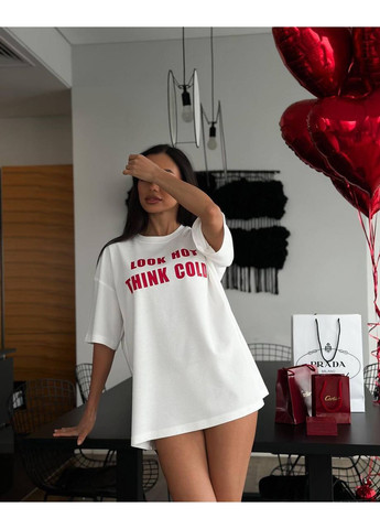 Футболка-оверсайз "LOOK HOT THINK COLD" Україна - (350669397)