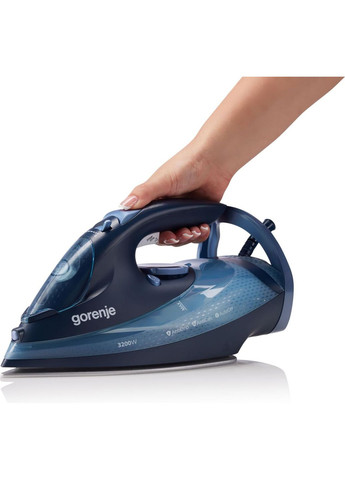 Праска, 3250Вт, 420мл, паровий удар-250гр, верт. відпарювання, антинакип, автовідключення, керам. підошва, чорно-синій Gorenje (314835292)