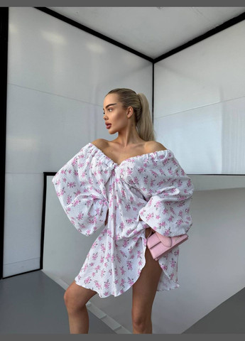 Розовое повседневный, кэжуал, вечернее женское платье оверсайз No Brand с цветочным принтом