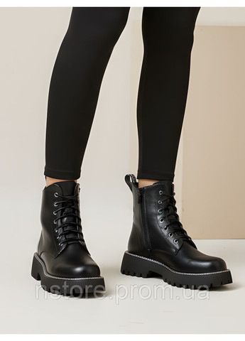 Черные осенние женские демисезонные кожаные ботинки 1671 черные Lino Marano