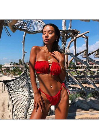 Червоний купальник шторки на зав'язках s-m червоний No Brand