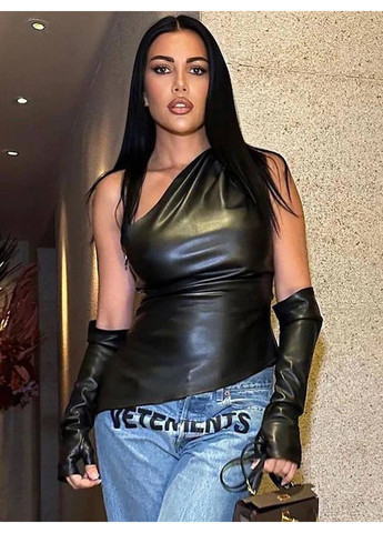 ✨ Трендовий топ з екошкіри з рукавичками — ефектний акцент у твоєму образі Vione (367184271)
