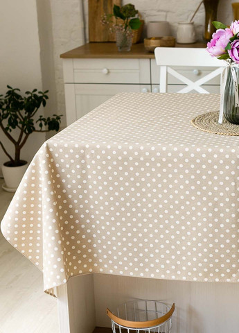 Скатерть с тефлоновым покрытием "Горошек бежевый" 2.4м х 1.5м + 8 салфеток Homedec - (321982169)