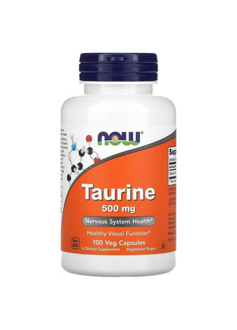 Таурін 500 мг Taurine у вільній формі для здоров'я нервової системи 100 капсул Now Foods (264648093)