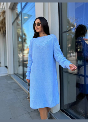 Блакитна в'язана сукня міді Fashion