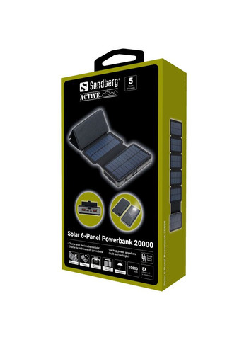Универсальная солнечная мобильная батарея 6Panel 7.5W 20000mAh (420-73) Sandberg (315434248)