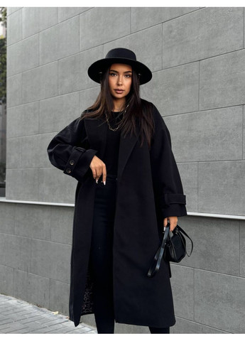 Черное демисезонное Женское пальто из турецкого кашемира на саржевой подкладке — стиль и комфорт (замеры в описании) Vione