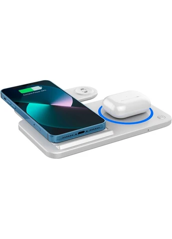 Беспроводное зарядное устройство Wi-W020 Foldable Magnetic Station Wireless Charger 3in1 15W White (6976195093537) [99973] WIWU (398821759)
