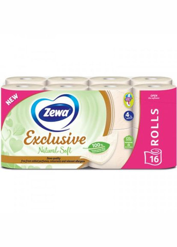 Туалетний папір Zewa exclusive natural soft 4 шари 16 рулонів (271965458)