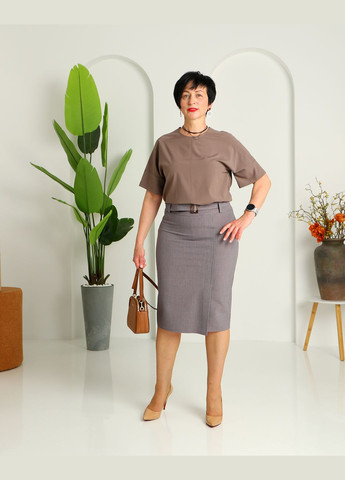 Серая офисная классическая юбка карандаш 432бб1 серо-красная No Brand карандаш