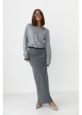 Короткий кардиган на ґудзиках з контрастною окантовкою - чорний колір Lurex (361056822)