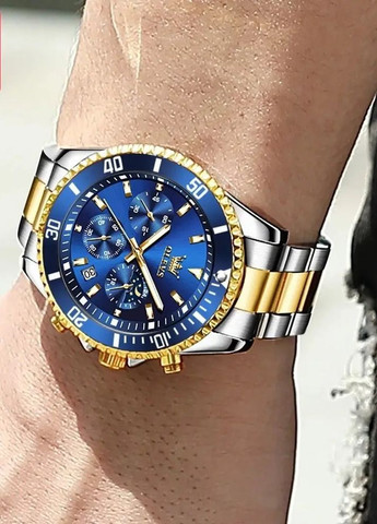 2870 мужские часы с хронографом – премиум аксессуар в сине-золотом дизайне Olevs (354820478)