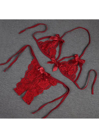 Красный комплект женского сексуального белья с бантиками - эротическое бельё No Brand