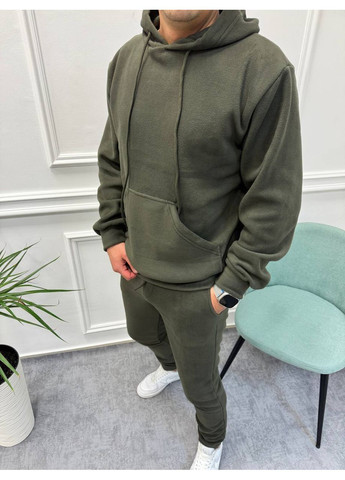 Оливковий (хакі) зимній чоловічий спортивний костюм з теплого флісу брючний Україна