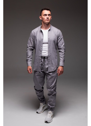 Серый демисезонный мужской льняной комплект (рубашка + штаны) с рубашкой, брючный Vakko