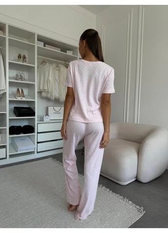 Бледно-розовая всесезон женский пижамный комплект rose amour футболка + брюки Cosy