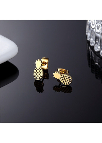 Сережки ананас з нержавіючої медичної сталі з позолотою ES-113 No Brand (299330404)