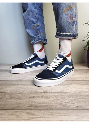 КРОСІВКИ ЖІНОЧІ VANS OLD SKOOL NAVY BLUE WHITE ВАНС ОЛД СКУЛ БІЛІ No Brand білі демісезони (392009376)