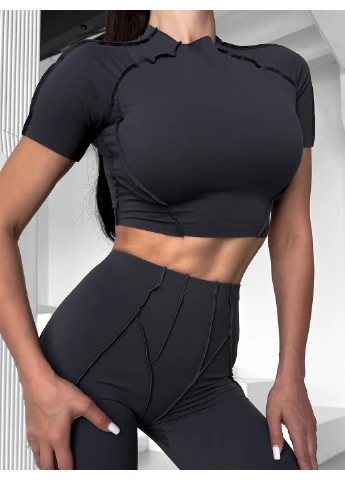 Спортивний кроп топ для фітнесу жіночий із зовнішніми швами, Sculpt Top FITCRUSH (402036343)