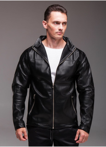 Черная мужская кожаная куртка черная воротник стойка No Brand