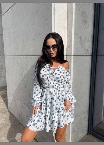 Белое повседневный платье DK/DL Мода без кордонів с цветочным принтом