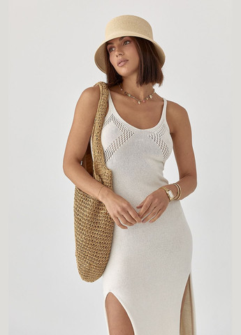 Кремовое силуэтное вязаное платье с разрезами Lurex