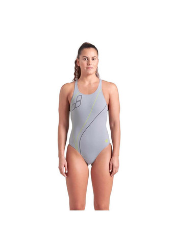Серый демисезонный купальник закритий для женщин trail swimsuit v back серый Arena