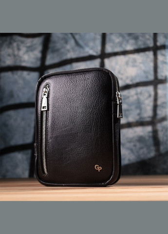 Мужская прямоугольная сумка бананка из зернистой натуральной кожи 22879 Черный Grande Pelle (331908237)