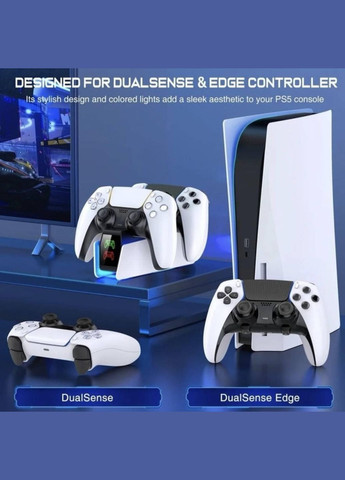Зарядка для джойстика BebonCool PlayStation 5 PS5 DualSense Dualsense Edge на 2 геймпада с LED RGB Белый No Brand (330778766)