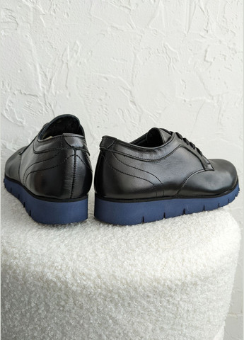 InFashion Стильные кожаные туфли на шнуровке на низком ходу для женщин оксфорды черный з натуральная кожа, украина — демисезон (322105649)