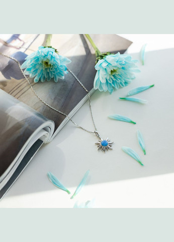 Кольє срібне Сонце на тонкому ланцюжку з синьою вствкою всередині Каштан (342335436)