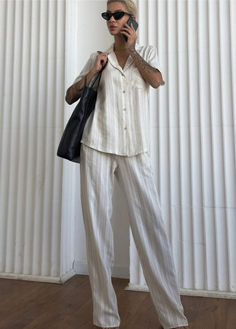 Светло-бежевая кэжуал рубашка в полоску Roksana с коротким рукавом