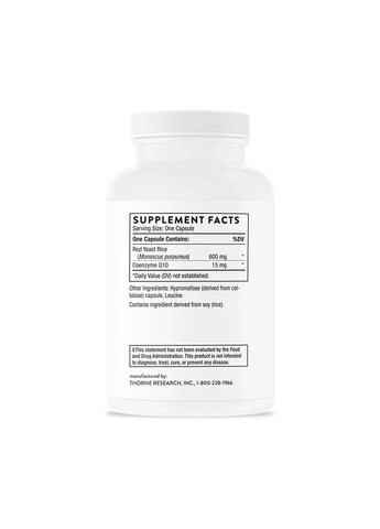 Красный дрожжевой рис с коэнзимом Q10 (Red Yeast Rice + CoQ10) 120 капсул Thorne Research (361114460)