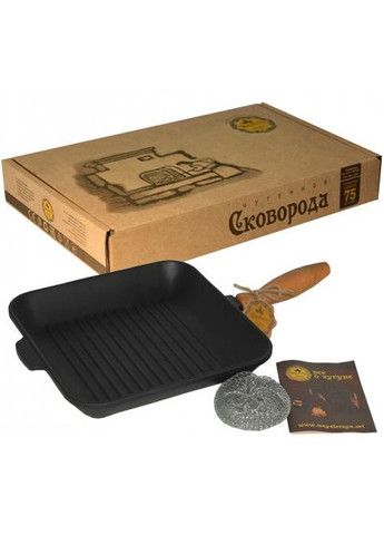 Сковорода-гриль чугунная "Наша Мастерская" 28х28см с деревянной ручкой Maysternya (372173942)