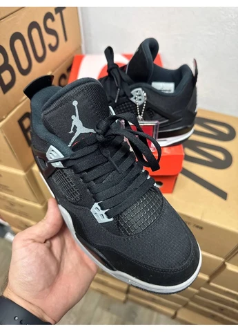 Черные демисезонные кроссовки мужские nike air jordan 4 black canvas найк аир джордан черные No Brand