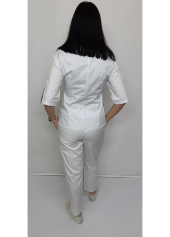Костюм жіночий медичний Оскар стрейч-котон штани укорочені три чверті рукав 64, Білий з оливковою обробкою No Brand (362161576)