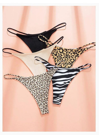 Трусики Monaco, Двухслойные V-образные стринги с высокой посадкой на хлопковой основе No Brand Трусики Monaco зебра (360428762)