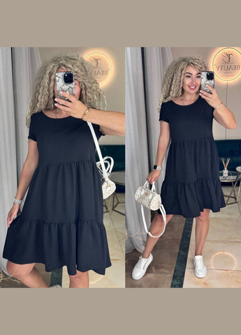 Черное женское легкое платье креп-жатка No Brand