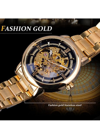 Мужские механические часы Winner Skeleton с открытым механизмом стальной золотой черный (sku_1744) No Brand (350906531)