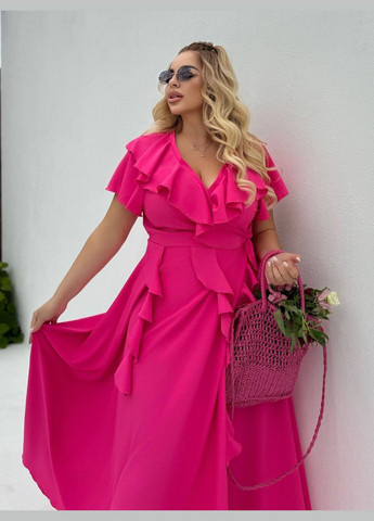 Рожева повсякденний, святковий, коктейльна, вечірня довга сукня з воланами на запах Україна