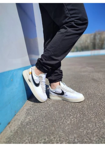 КРОССОВКИ ЖЕНСКИЕ NIKE AF X OFF-WHITE «WHITE BLACK» 1 НАЙК ОФФ ВАЙТ No Brand чёрные демисезоны (367174573)