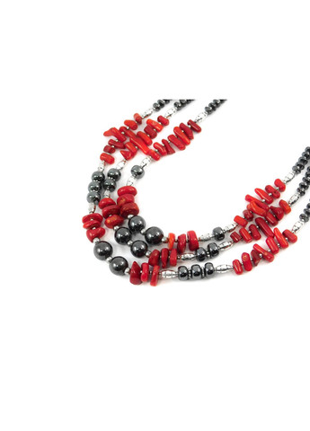 Эксклюзивные бусы "Пересвет" Коралл игла, крошка, Гематит, рондель, 3-ряды Fursa fashion (322313610)