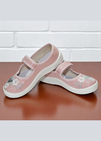 Светло-розовые ортопедические тапочки на липучке для девочки сменная обувь в садик валди Waldi с вышивкой, с цветами