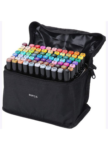 Великий набір скетч маркерів 80 кольорів Touch у чорному чохлі та Блокнот А4 для малювання у подарунок! Raven (337341898)