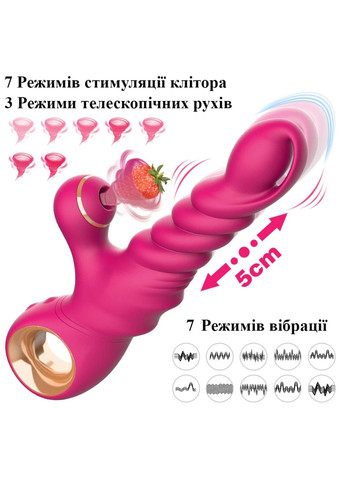 Багатофункціональний вібратор з вакуумною стимуляцією, телескопічними рухами та підігрівом (Рожевий, USB) Pretty Love (284278438)