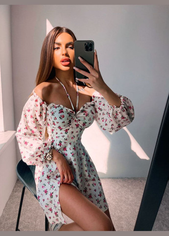 Белое повседневный, кэжуал женское белое платье No Brand с цветочным принтом