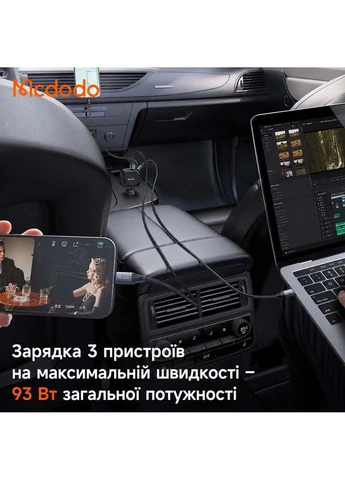 Автомобильное зарядное устройство FreeGo Pro 93W с выдвижным кабелем, LED-дисплеем, USB-C+USB-A, поддержкой PD/QC CC-8670 McDodo (401052698)