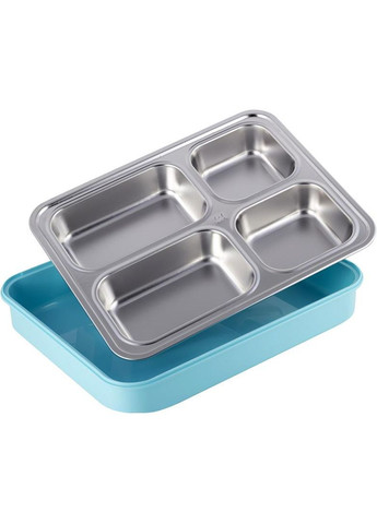 Ланч-бокс Snack 1800мл блакитний контейнер для їжі з 4 секціями з нержавіючої сталі та пластику Kamille (368976887)